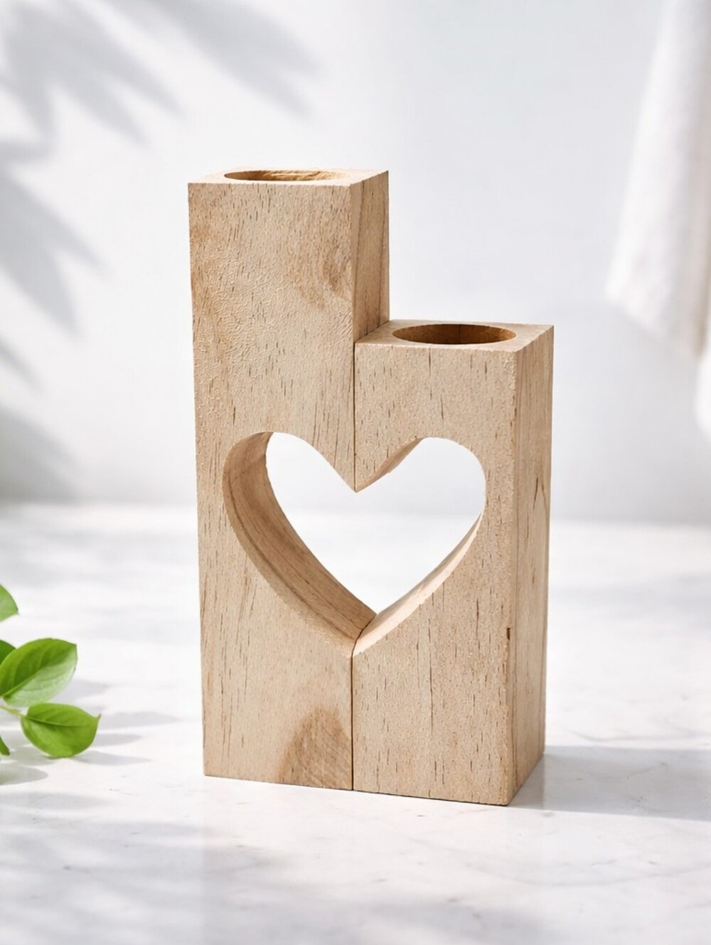 Darice | New! Heart 2 Piece Tea Light Candle Holder, Unfinished Wood.